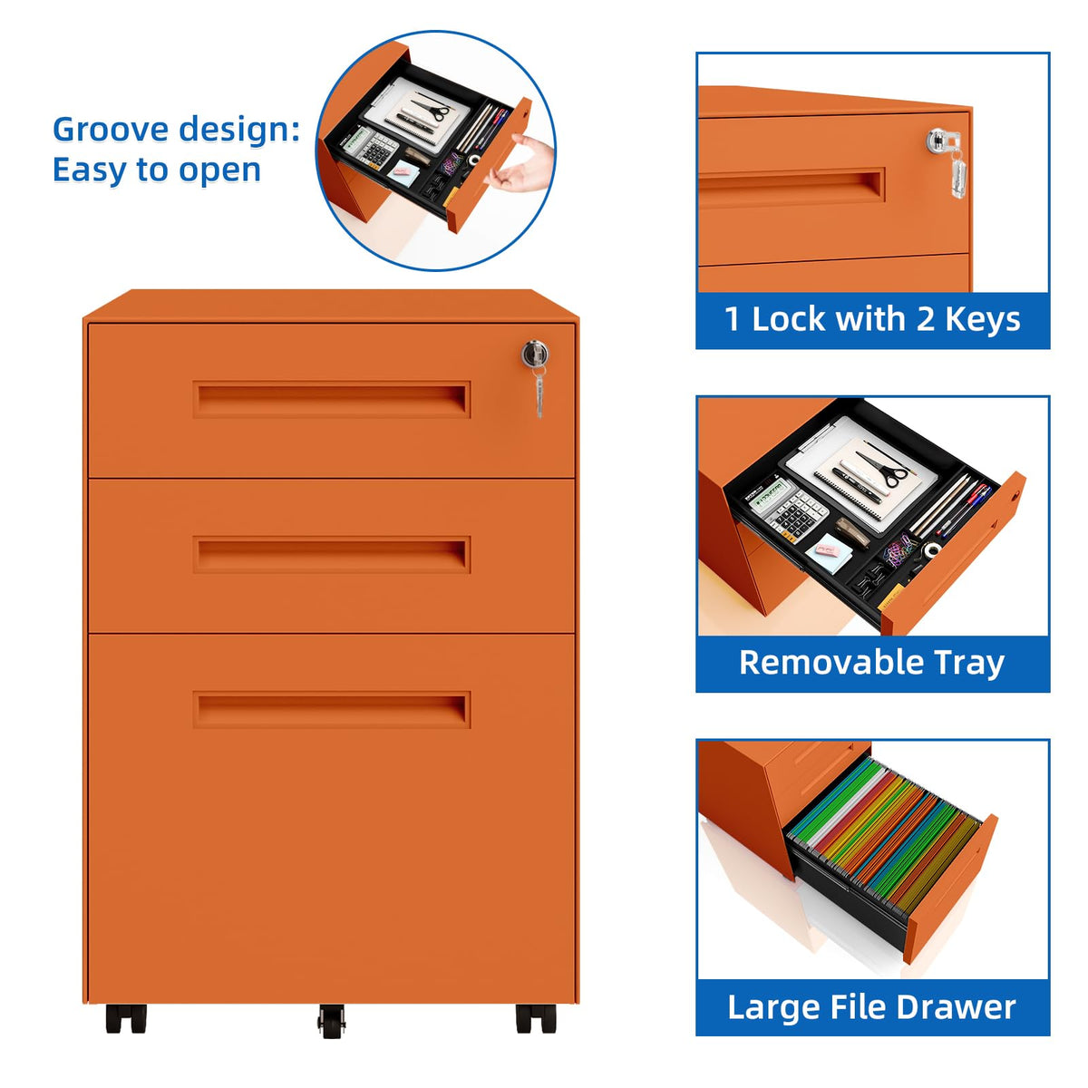 3 Drawer Metal Rolling File Cabinet U4621