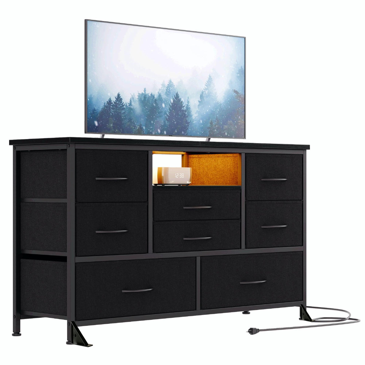 Black 8 Drawer Fabric Dresser TV Stand V98361