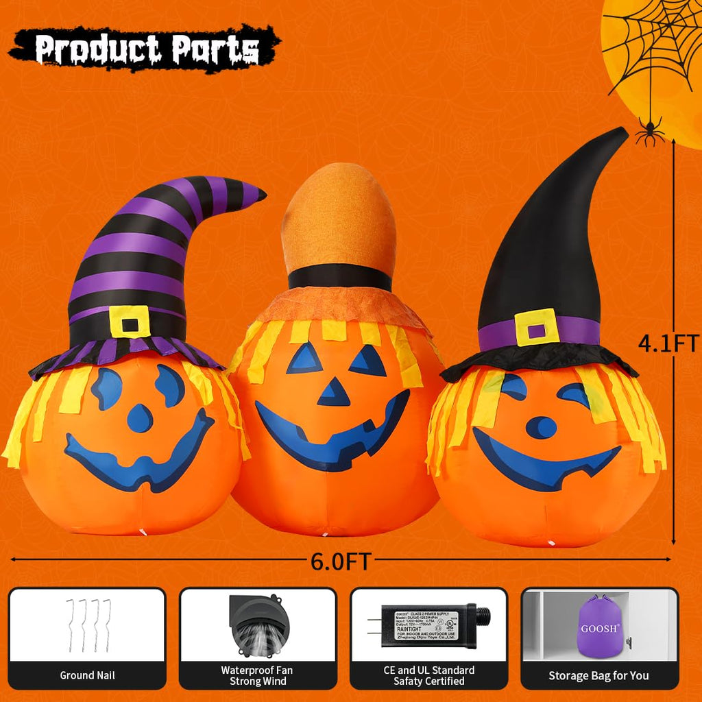 6 FT Halloween Inflatables Outdoor Pumpkin Combo with LED Lights M2267