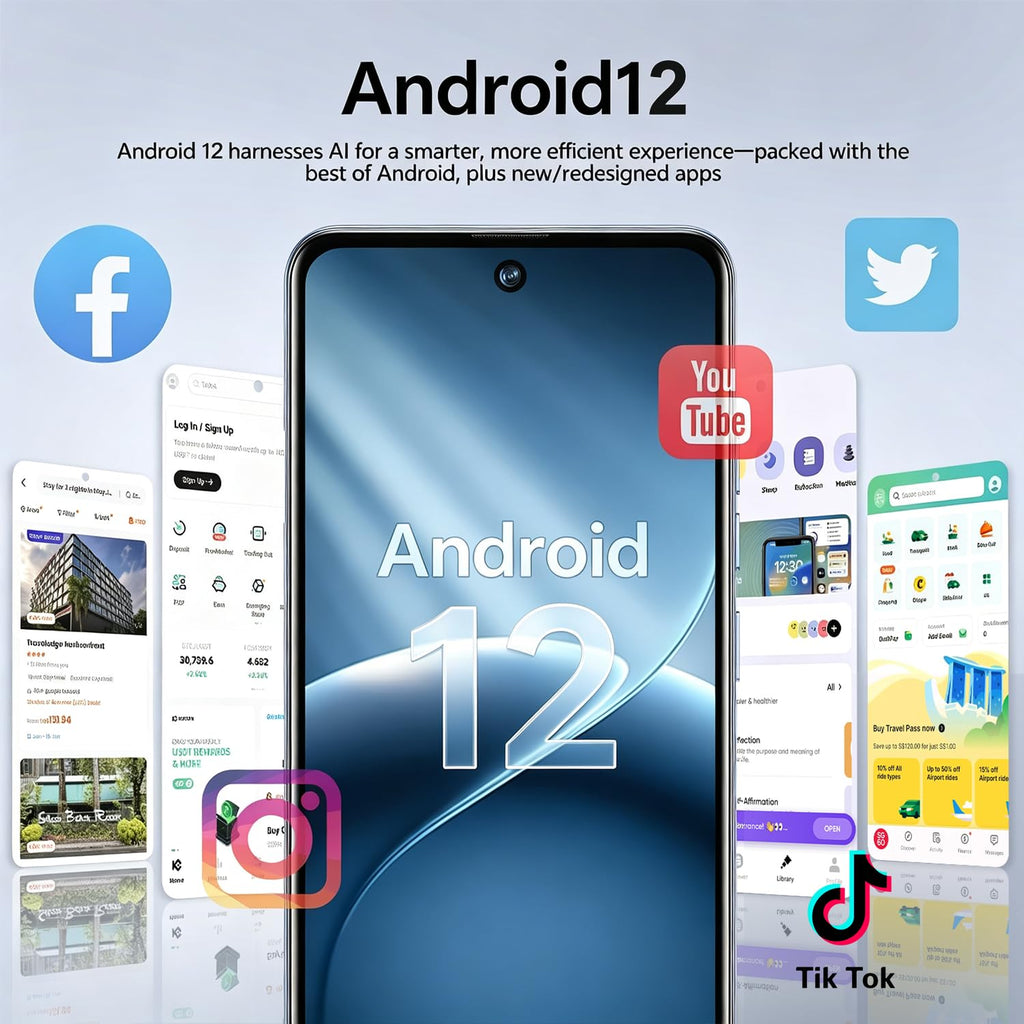 4G Unlocked Smartphone, 6.8'' HD Screen, 4GB+32GB, 13MP+21MP Dual Camera, Android 12.0 (Black) A771233