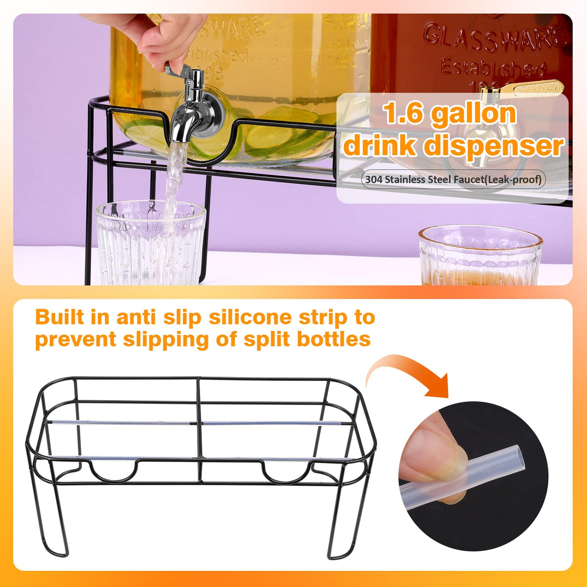 1.6 Gallon Glass Beverage Dispenser with Stand A202