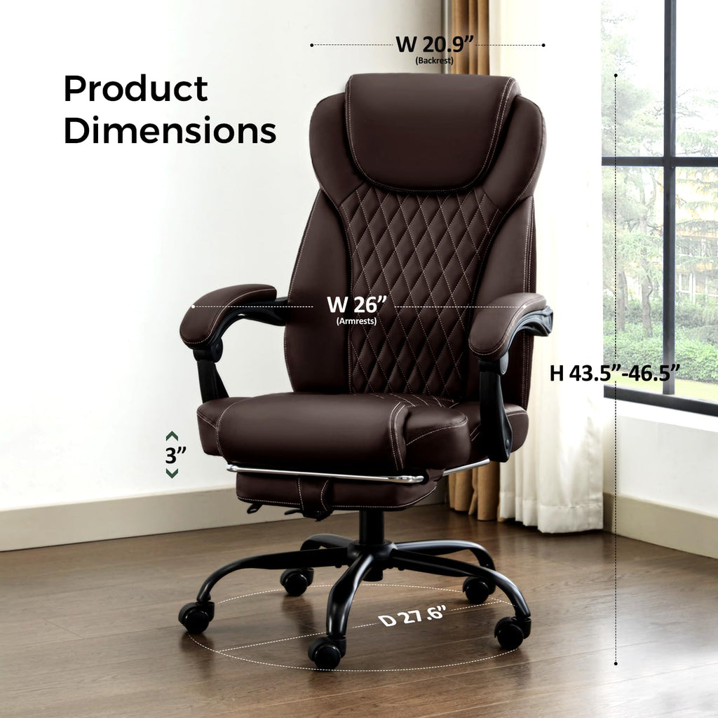 Big and Tall Office Chair with Footrest, Lumbar Support, Brown U4879