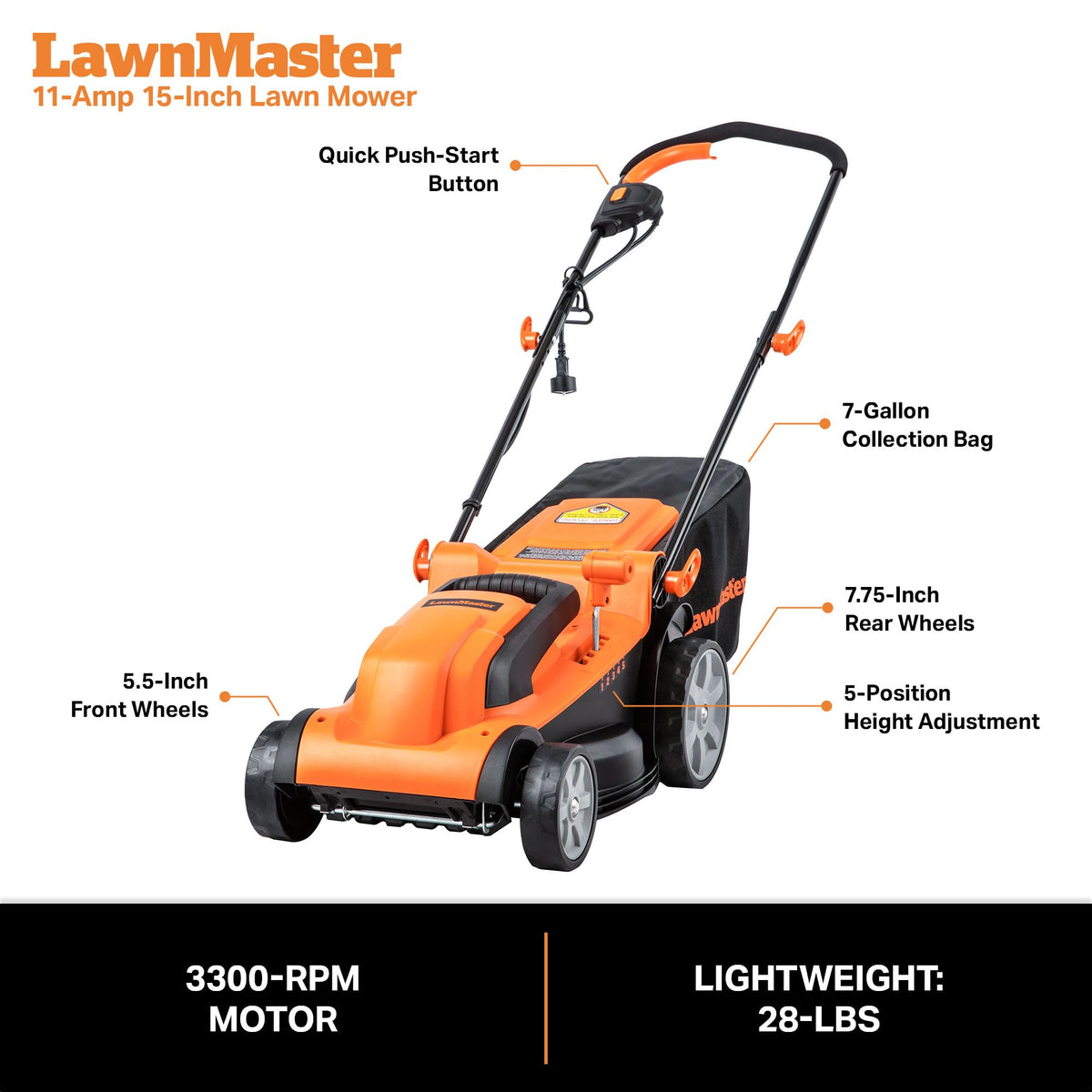 Electric Corded Lawn Mower 15-Inch 11AMP K824861