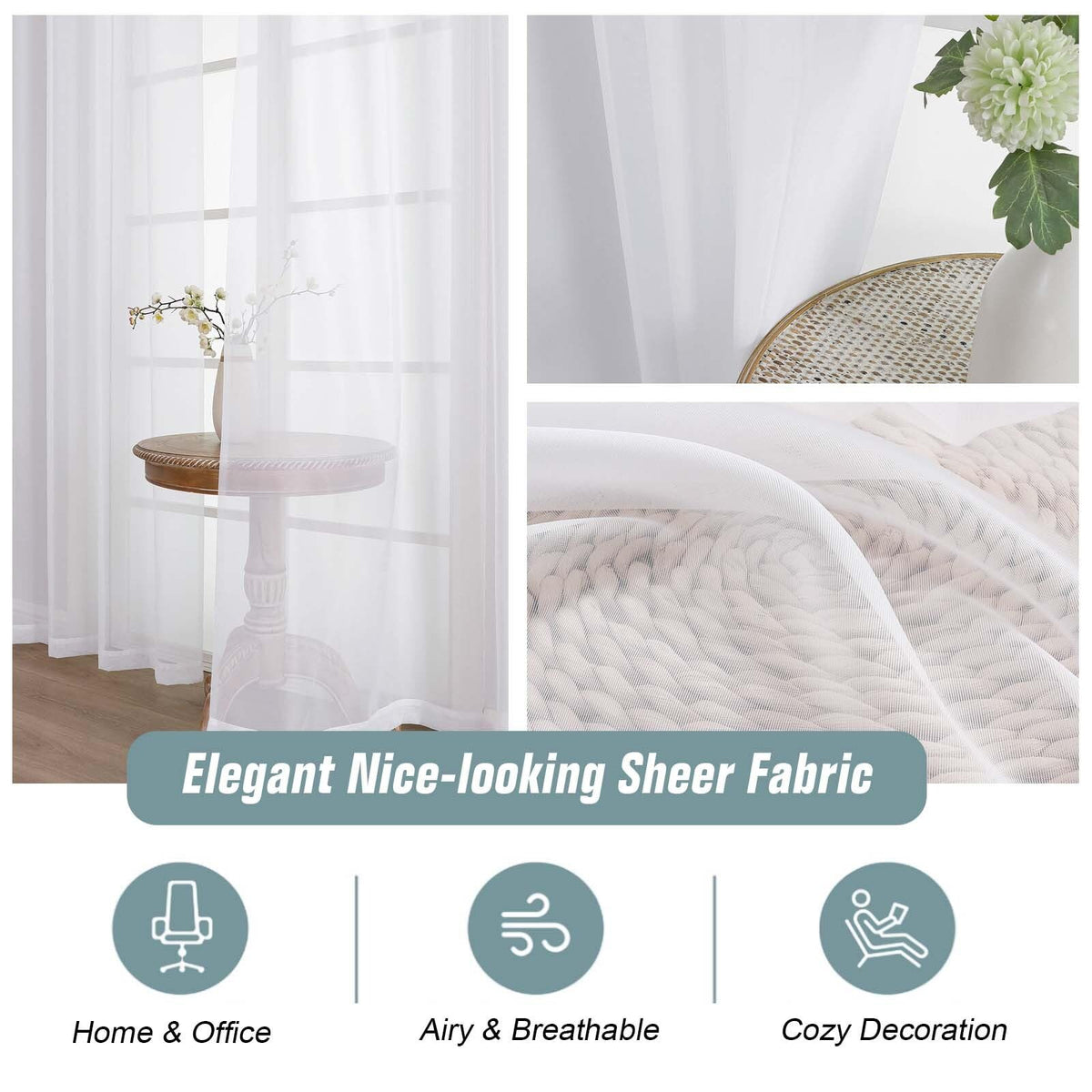 Extra Wide Sheer White Curtains 84 Inches Long 2 Panels T7378
