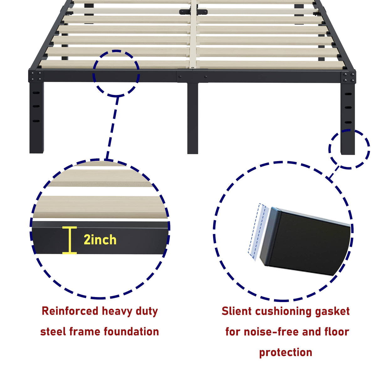 Queen Size 18 Inches Tall Metal Platform Bed Frame J769