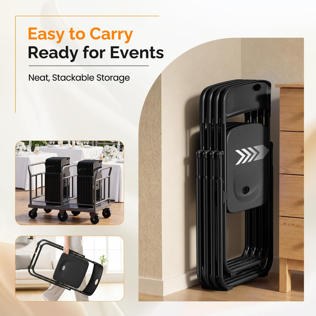 Black Plastic Folding Chairs 10 Pack Metal Frame I955