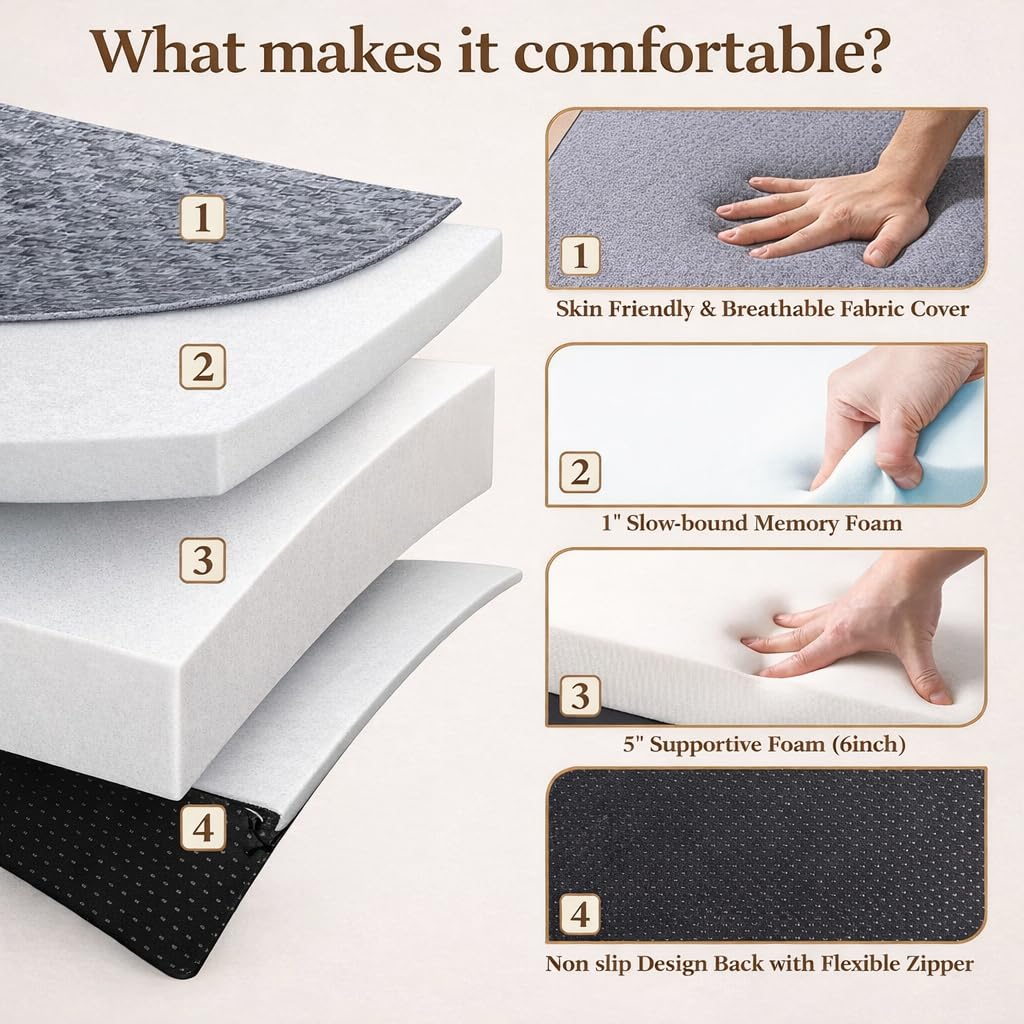 Twin 6-Inch Foam Tri Fold Floor Mattress with 2 Washable Covers P462423