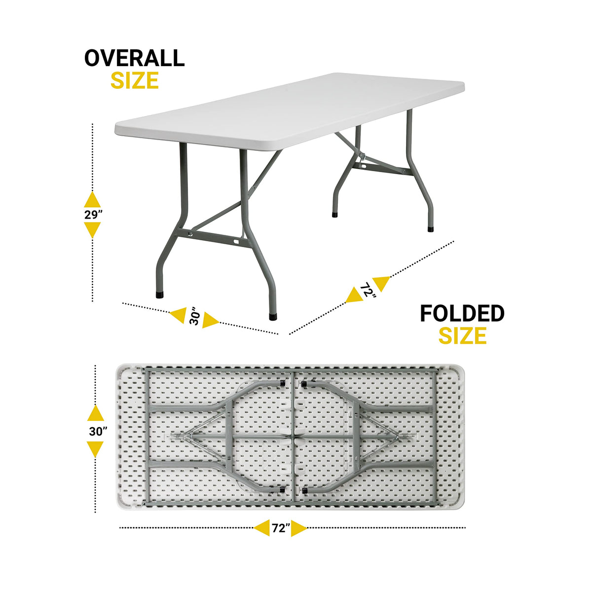 6-Foot Heavy Duty Plastic Folding Table with Carrying Handles T50325