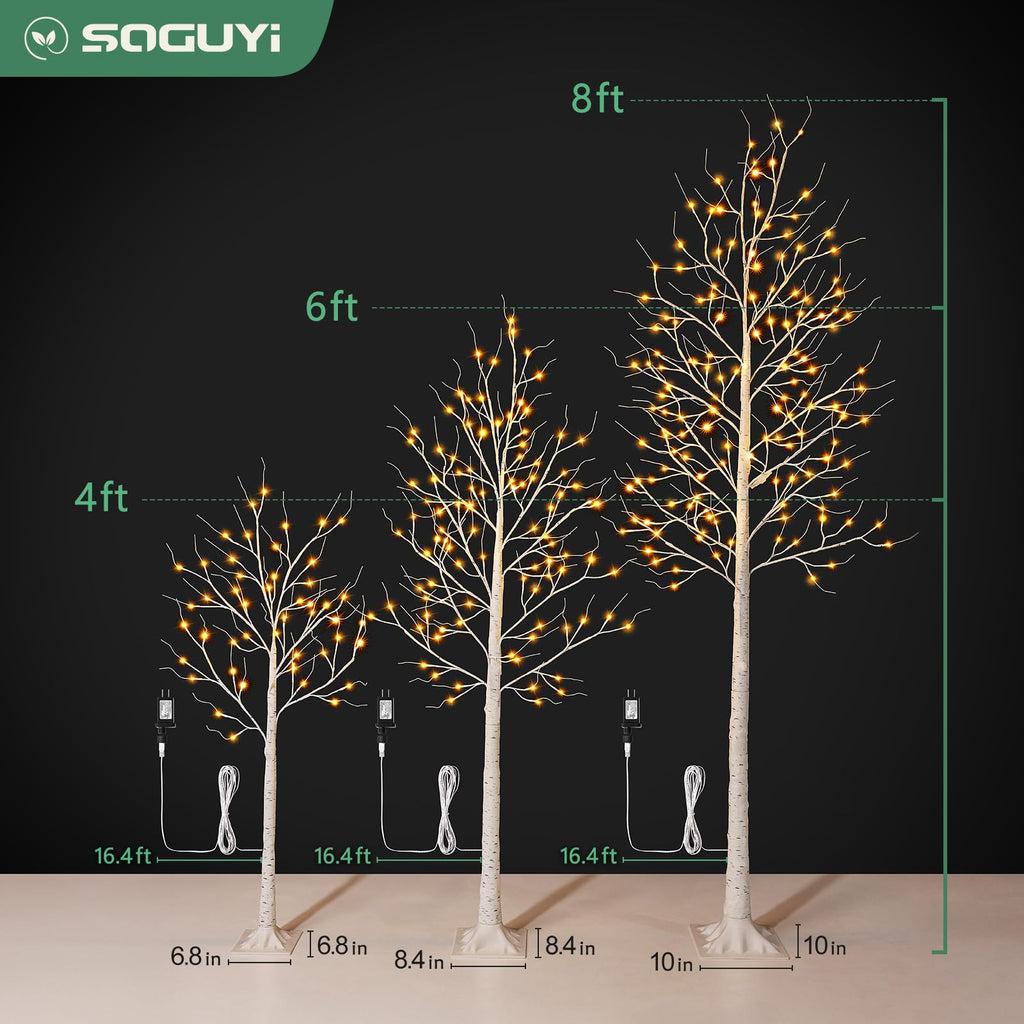 White Birch Tree with Lights Set of 3 Christmas Decorations with Warm White Lights S98570