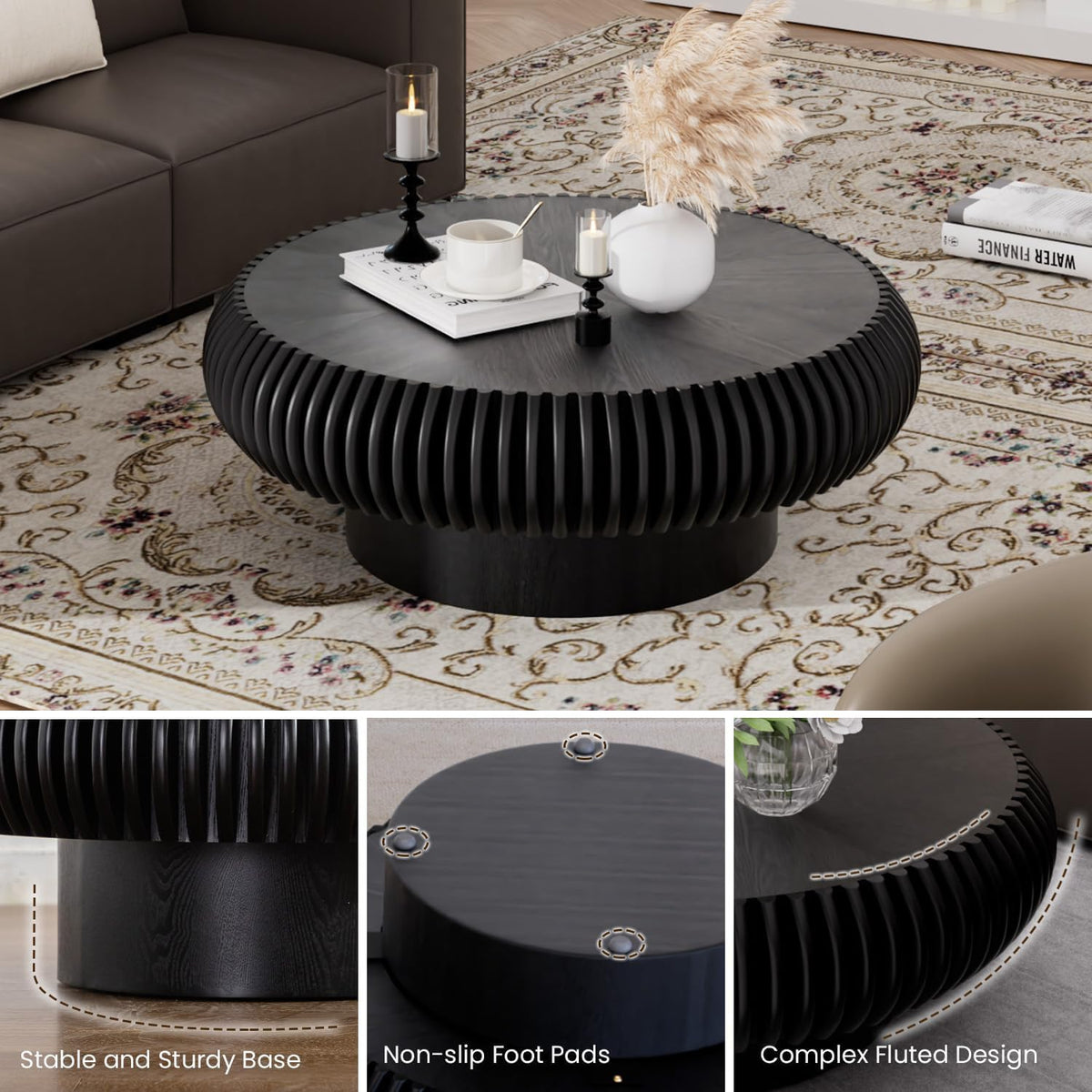 31.5" Black Drum Coffee Table D84080