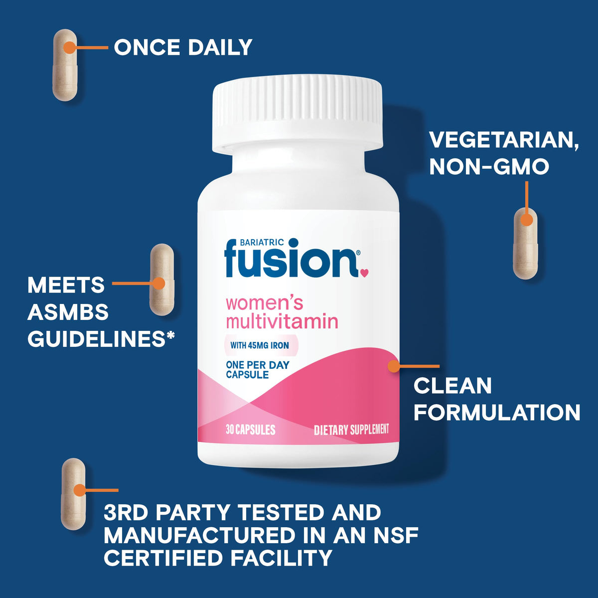 Women's Bariatric Vitamin with Iron, 30 Capsules Q72765