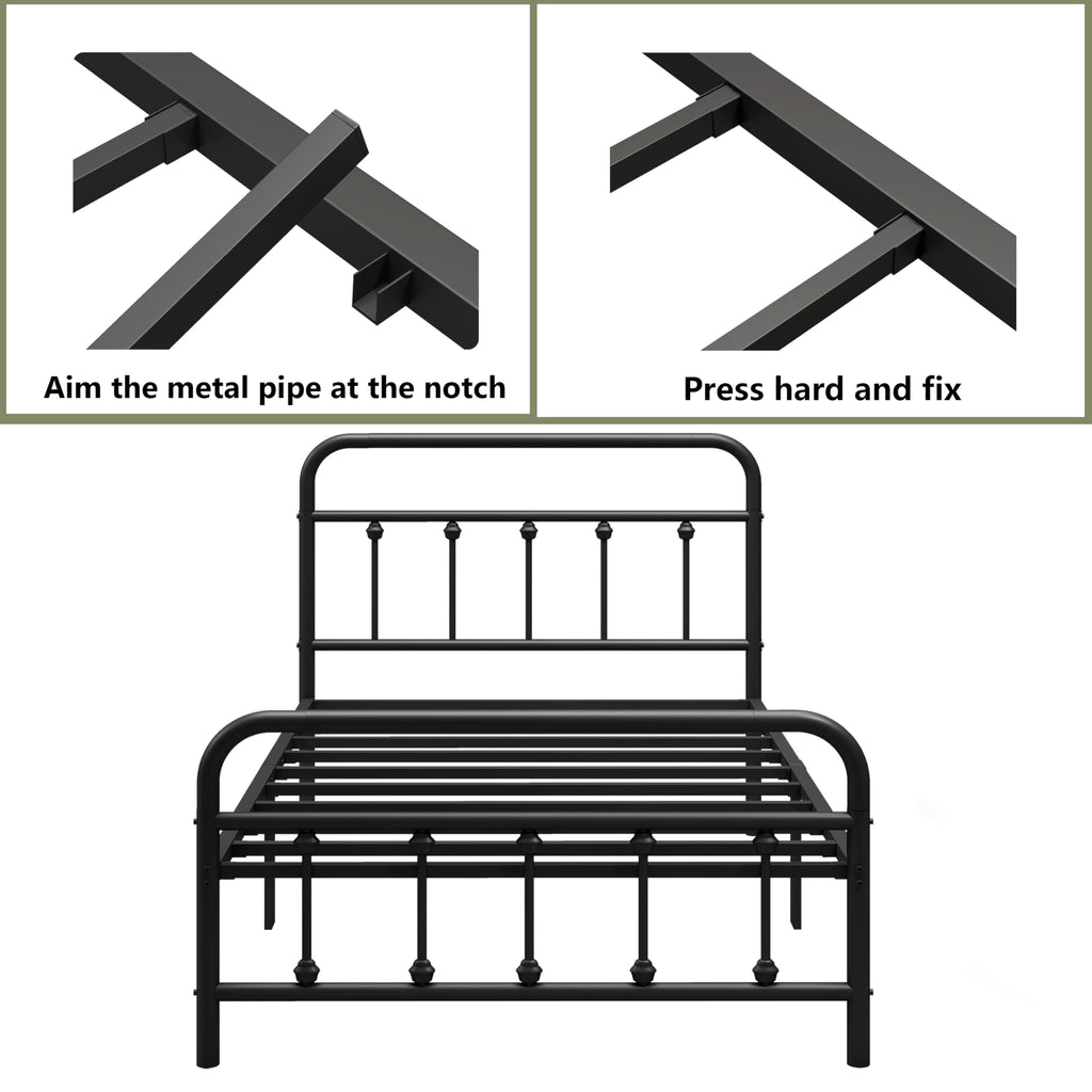 Black Twin Size Metal Bed Frame with Storage Space N1584