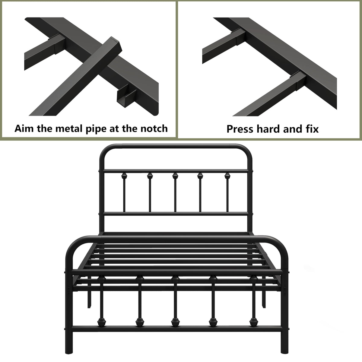 Black Twin Size Metal Bed Frame with Storage Space N1584