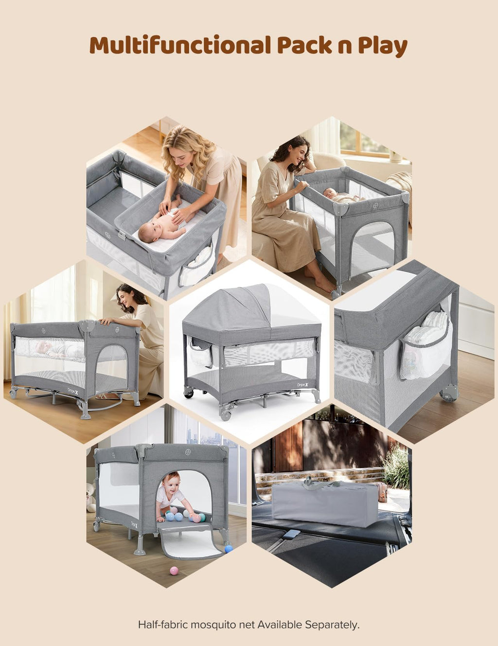 5 in 1 Baby Bassinet Light Grey W457717