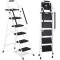 5 Step White Foldable Steel Step Stool with Handrail R9628