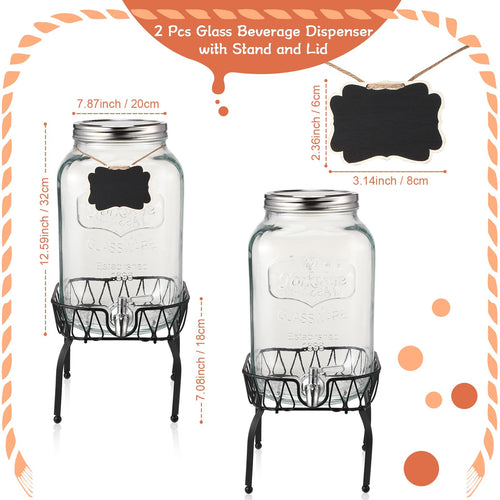 2 Pack 2 Gallon Glass Drink Dispenser with Stand G3846