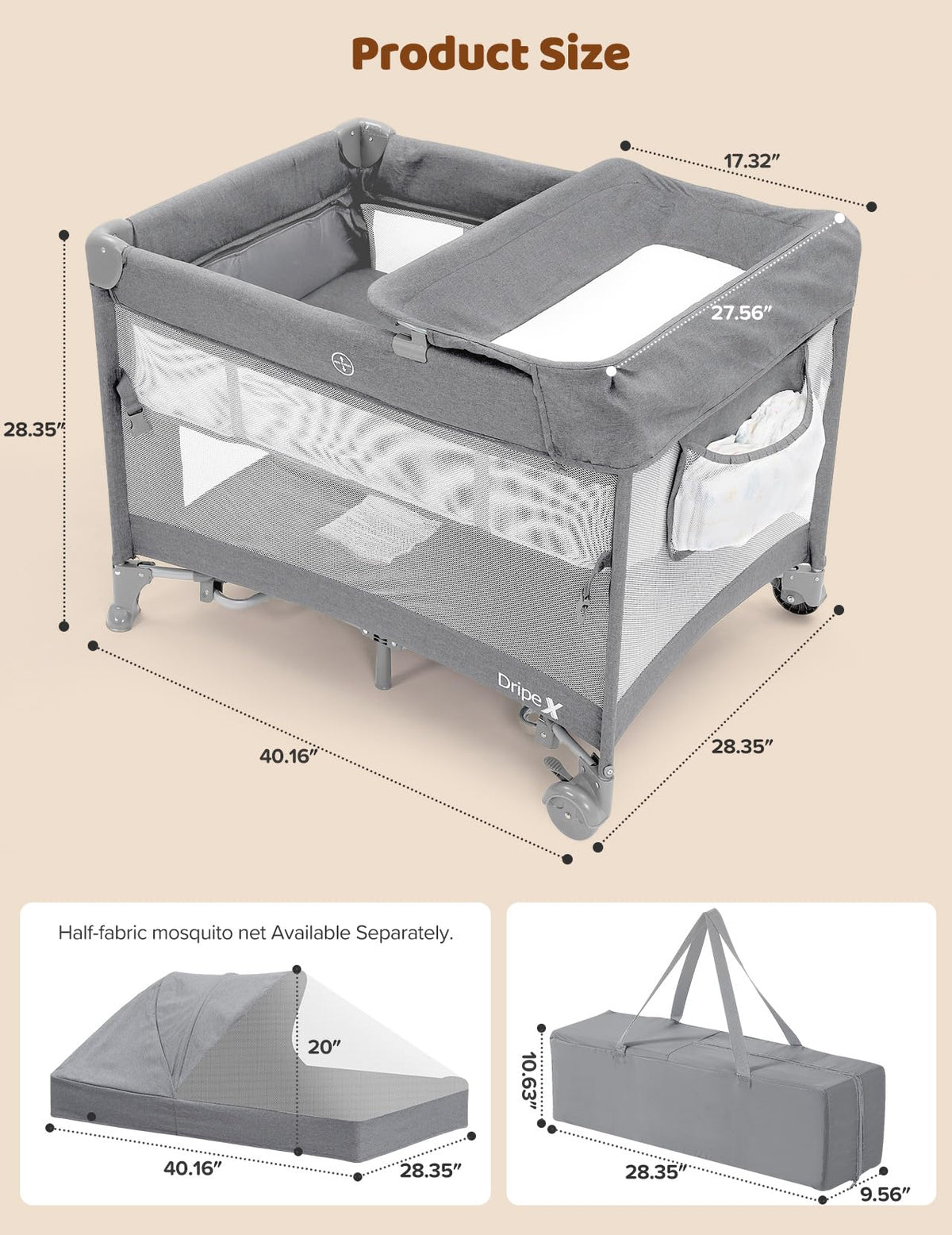 5 in 1 Baby Bassinet Light Grey W457717