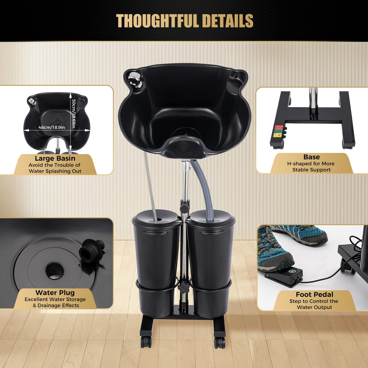 Portable Height Angle Adjustable Shampoo Bowl with Electric Pump B216