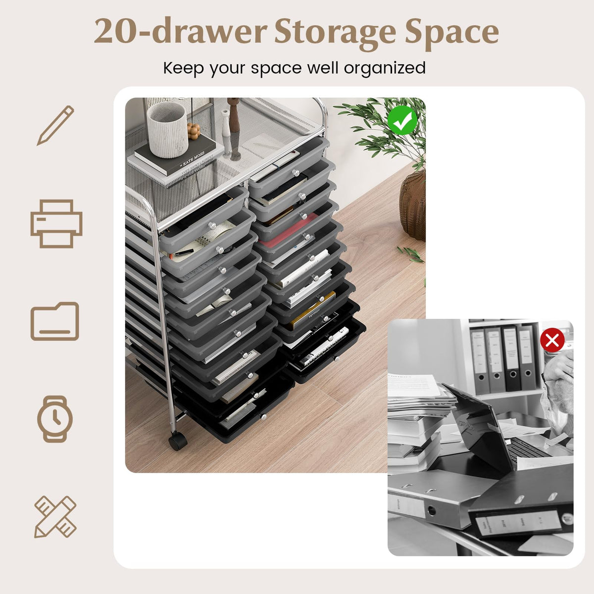 20 Drawer Multicolor Rolling Storage Cart X90946