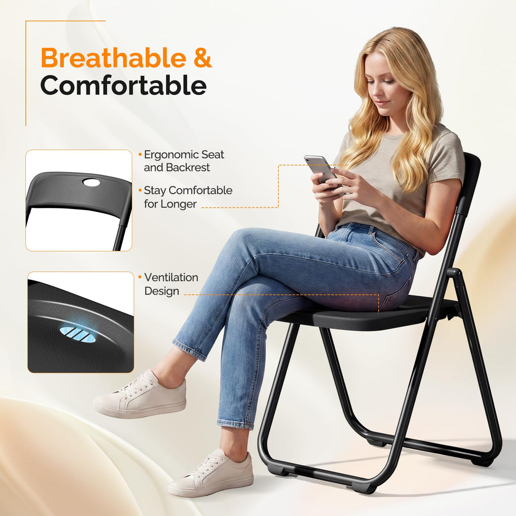Black Plastic Folding Chairs 10 Pack Metal Frame I955