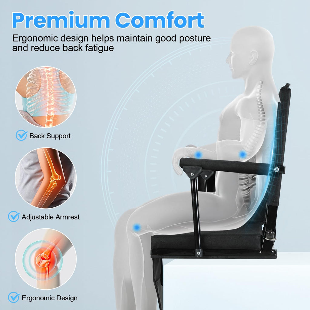 2 Pcs Folding Stadium Seat with Back Support and Cup Holder Black H2484