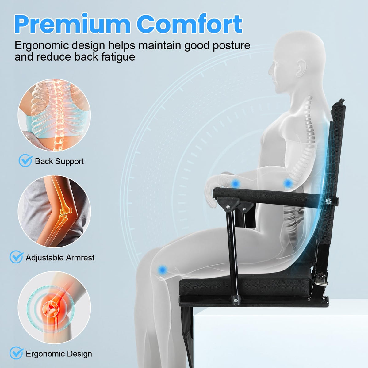 2 Pcs Folding Stadium Seat with Back Support and Cup Holder Black H2484