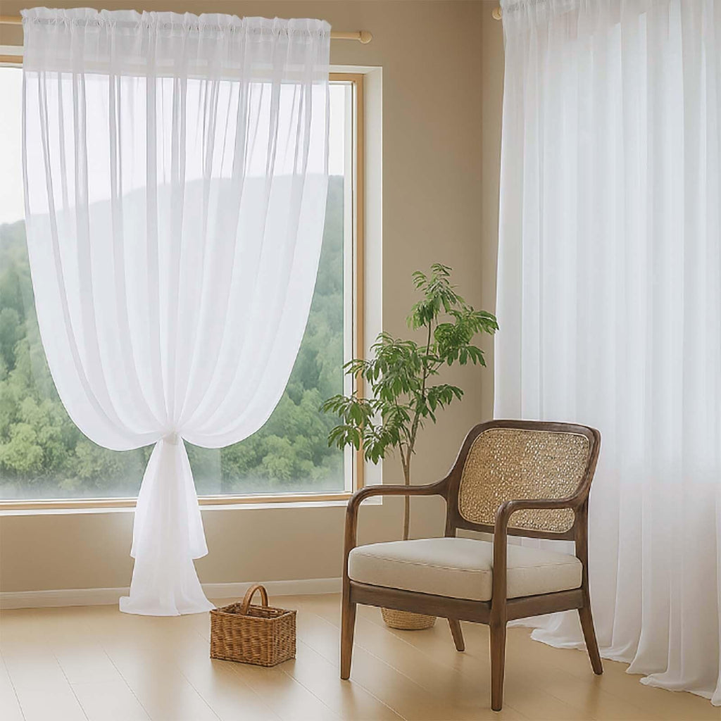 Extra Wide Sheer White Curtains 84 Inches Long 2 Panels T7378