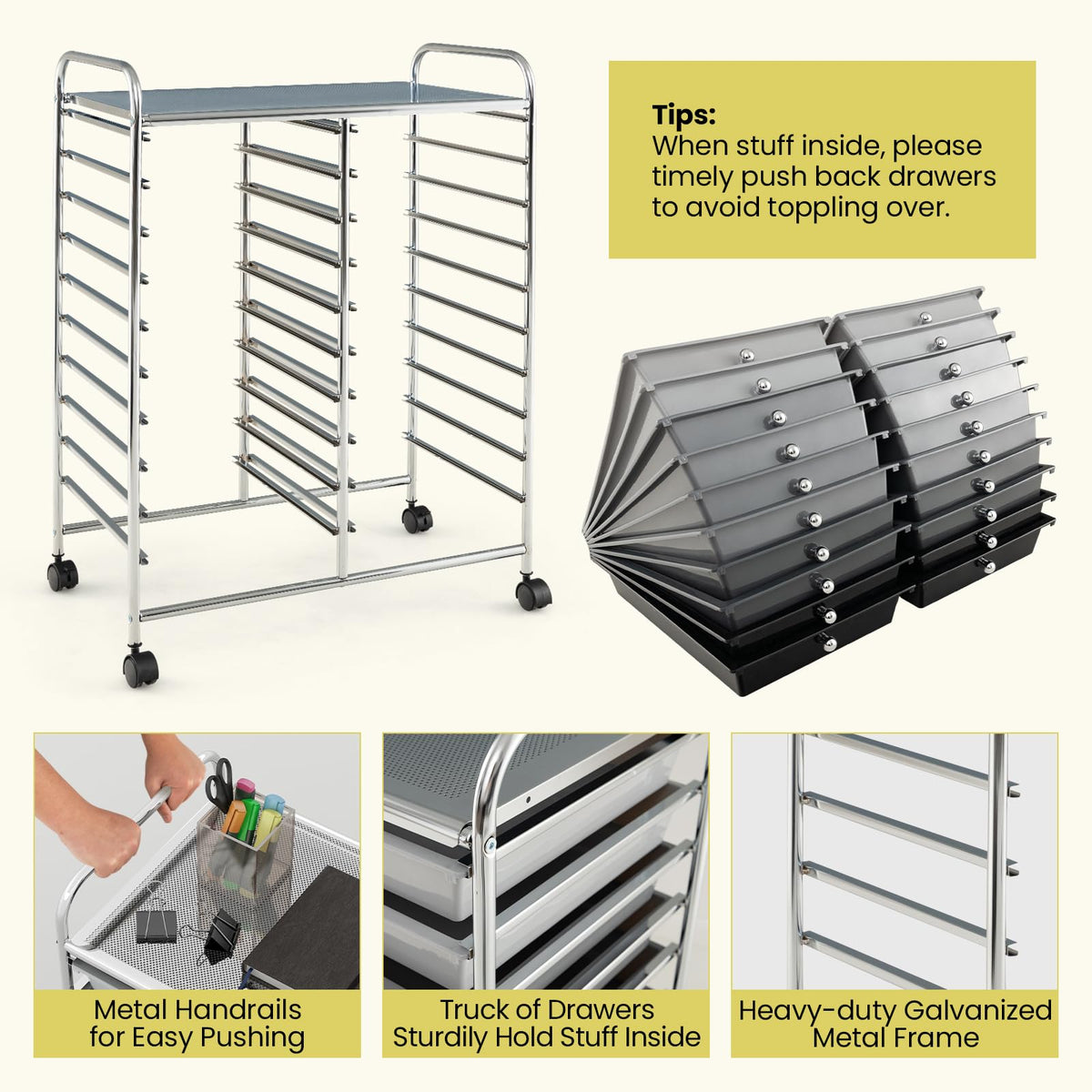 20 Drawer Multicolor Rolling Storage Cart X90946