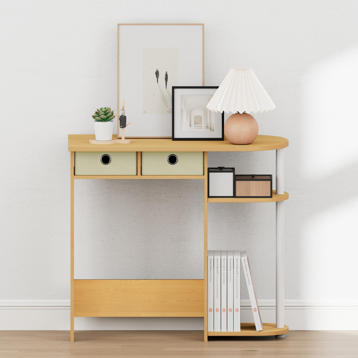32-Inch Oak Entryway Table with 2 Fabric Drawers U67306