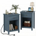 Farmhouse Nightstand with Charging Station Set of 2 Q8534