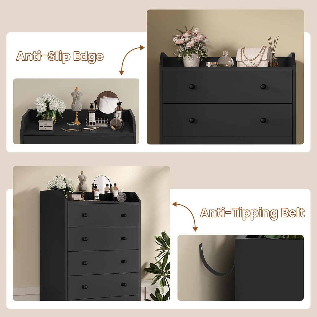 6 Drawer Tall Black Dresser H416