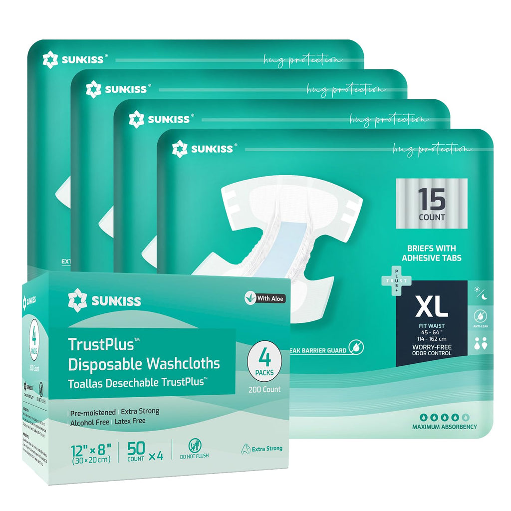 Adult Diapers XLarge 60 Count & Wet Wipes 200 Count Bundle T56993