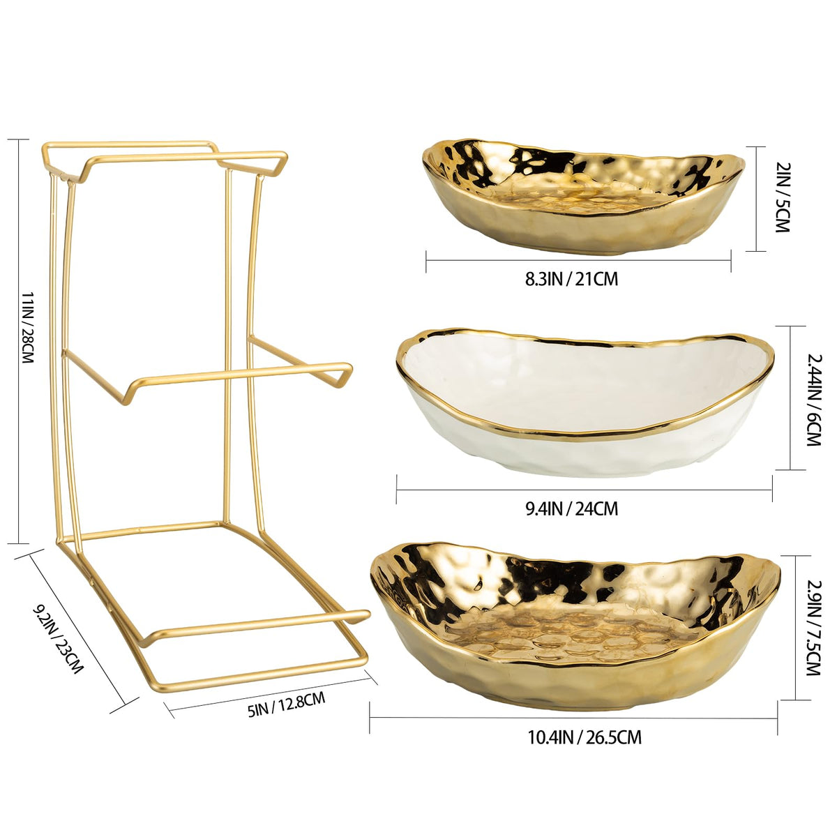 3-Tier Gold Fruit Bowl & Tray with Metal Stand I458080