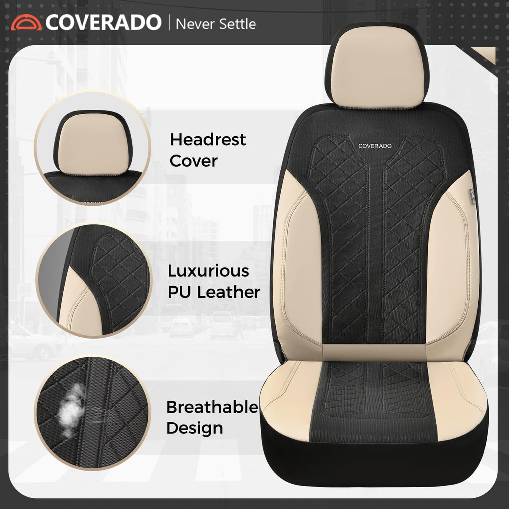 Beige 5-Piece PU Leather Mesh Car Seat Covers H55412