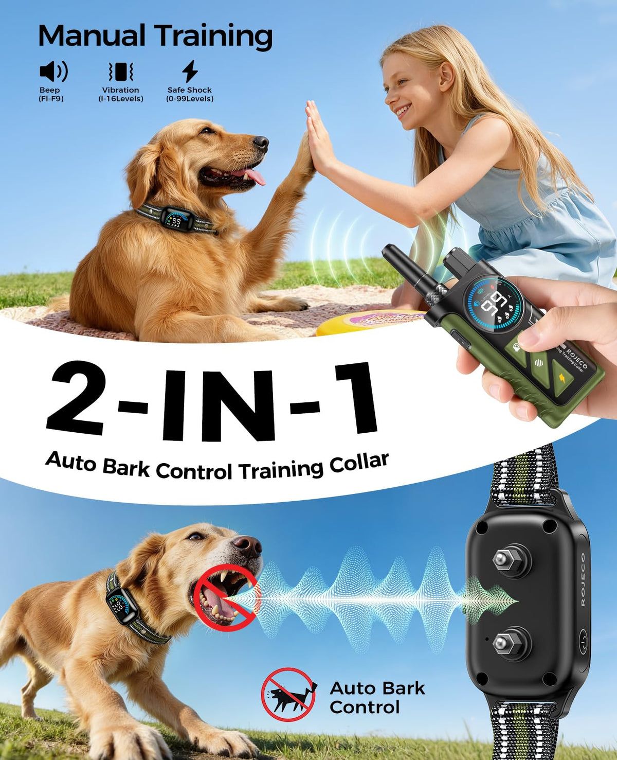 2-in-1 Dog Shock Collar & Bark Collar M5780