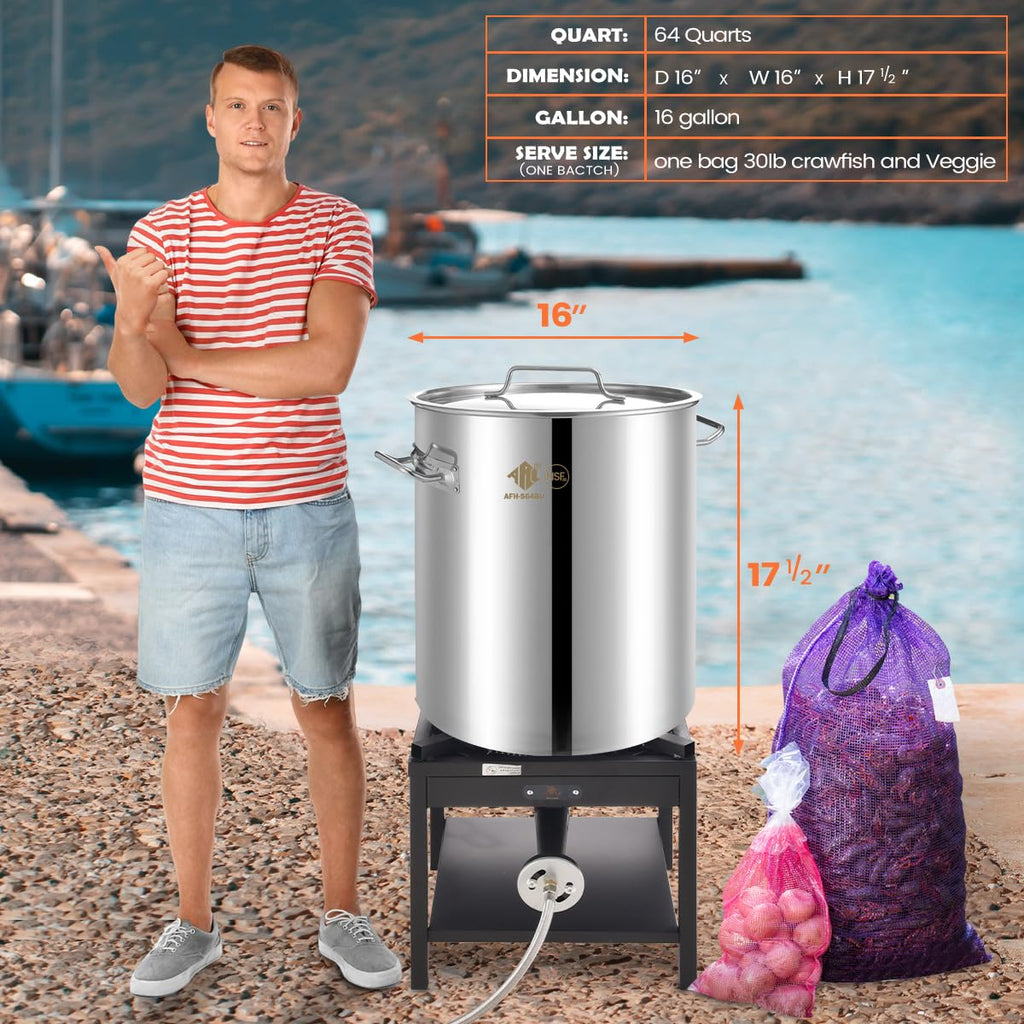 64 QT Stainless Steel Seafood Boil Pot with Basket L777