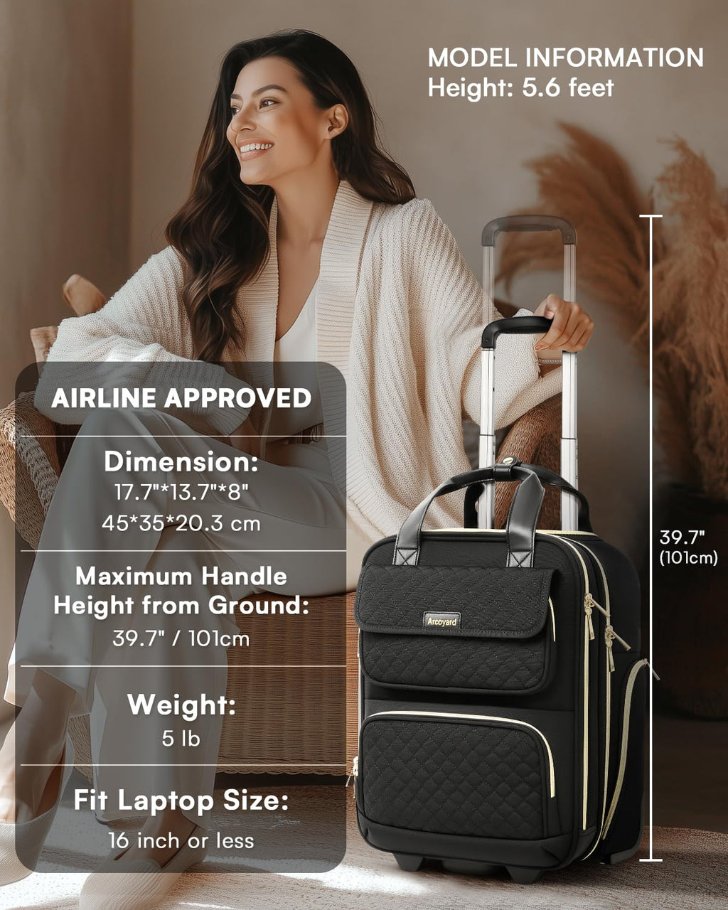 Black 16-Inch Underseat Carry On Luggage with Wheels D976