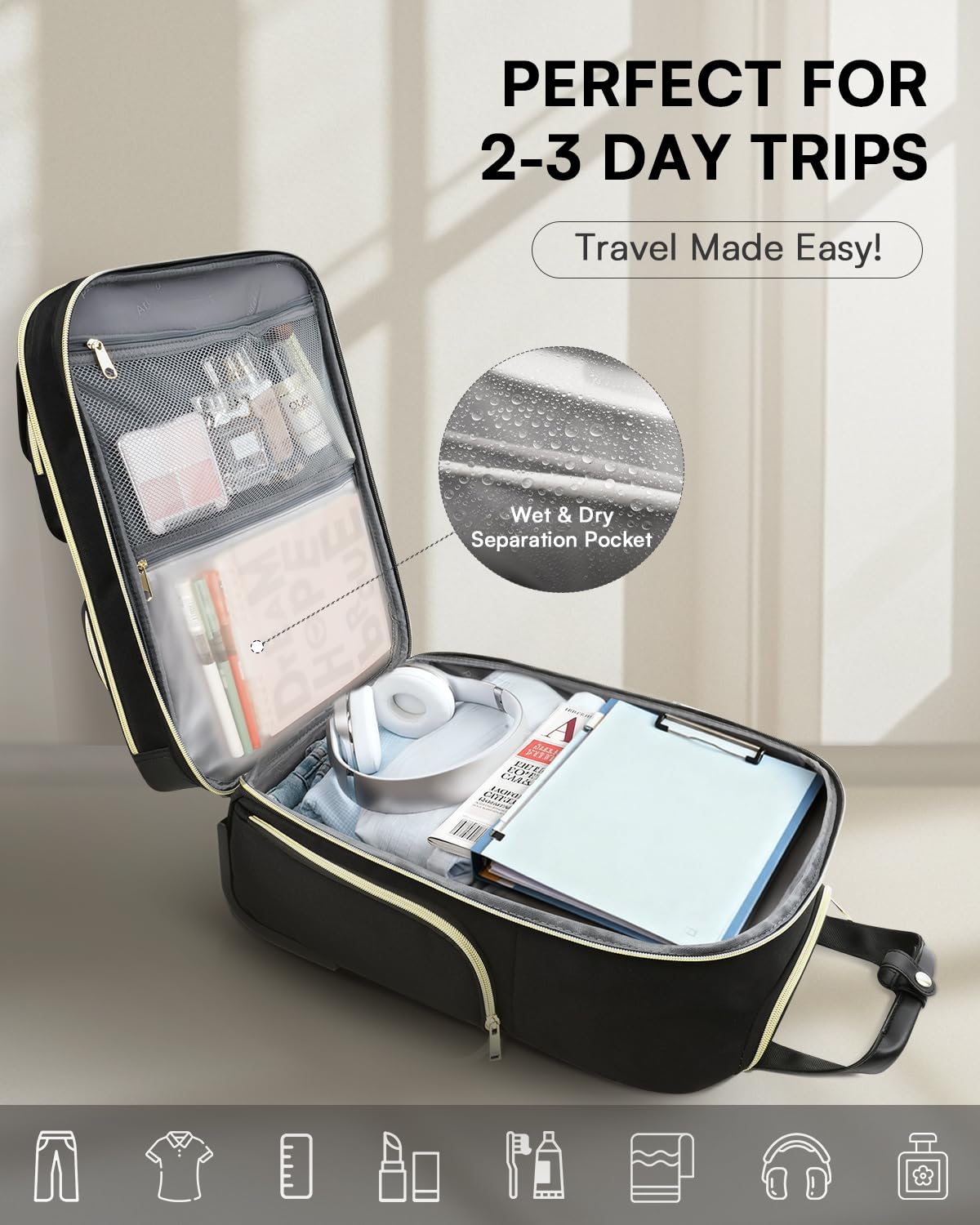 Black 16-Inch Underseat Carry On Luggage with Wheels D976