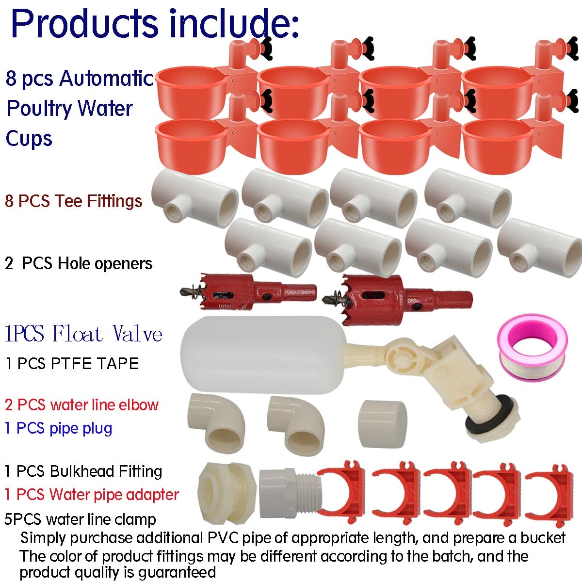 Automatic Chicken Nipple Waterer Cups and PVC Tee Fittings L67947