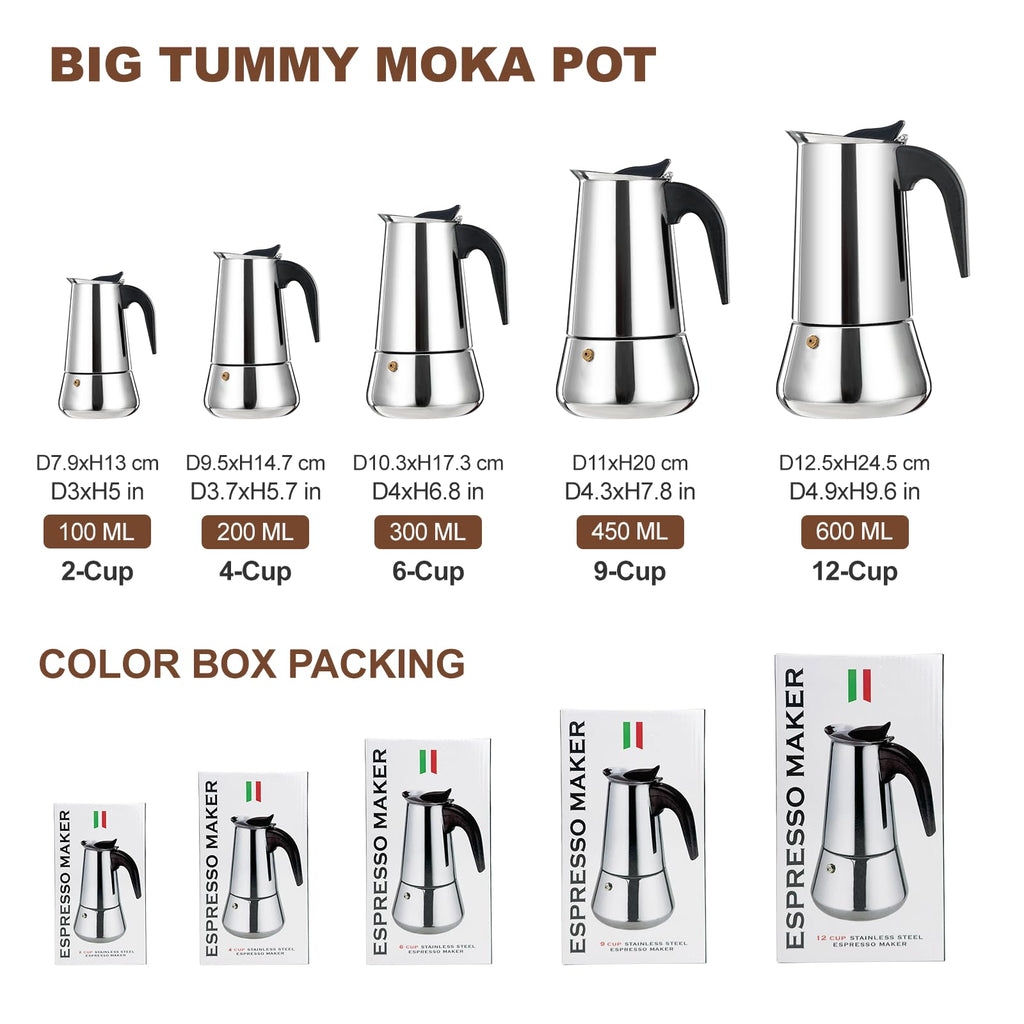12 Cup Stainless Steel Stovetop Espresso Maker Moka Pot D364