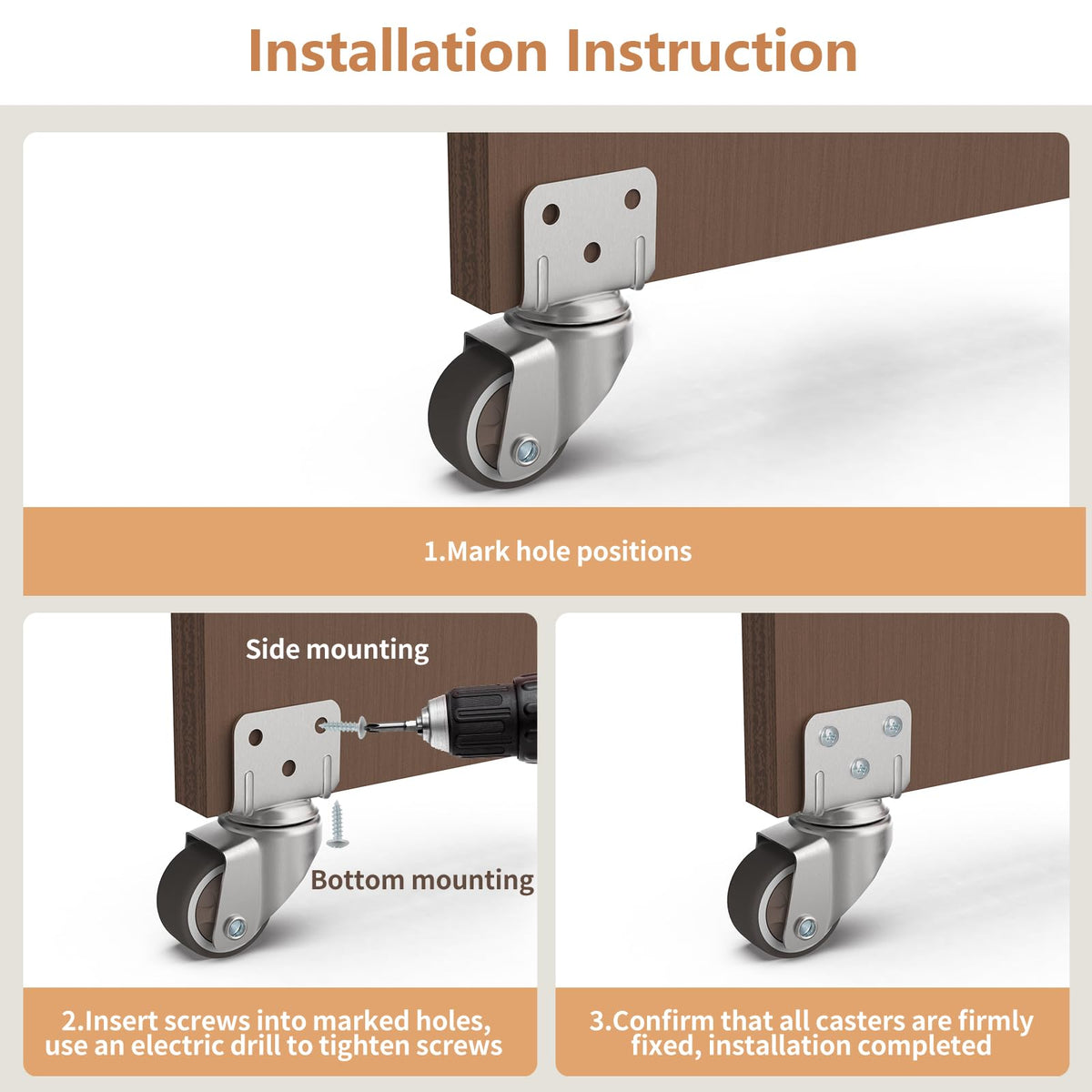 1" Swivel Plate Casters, 4 Pcs Q642