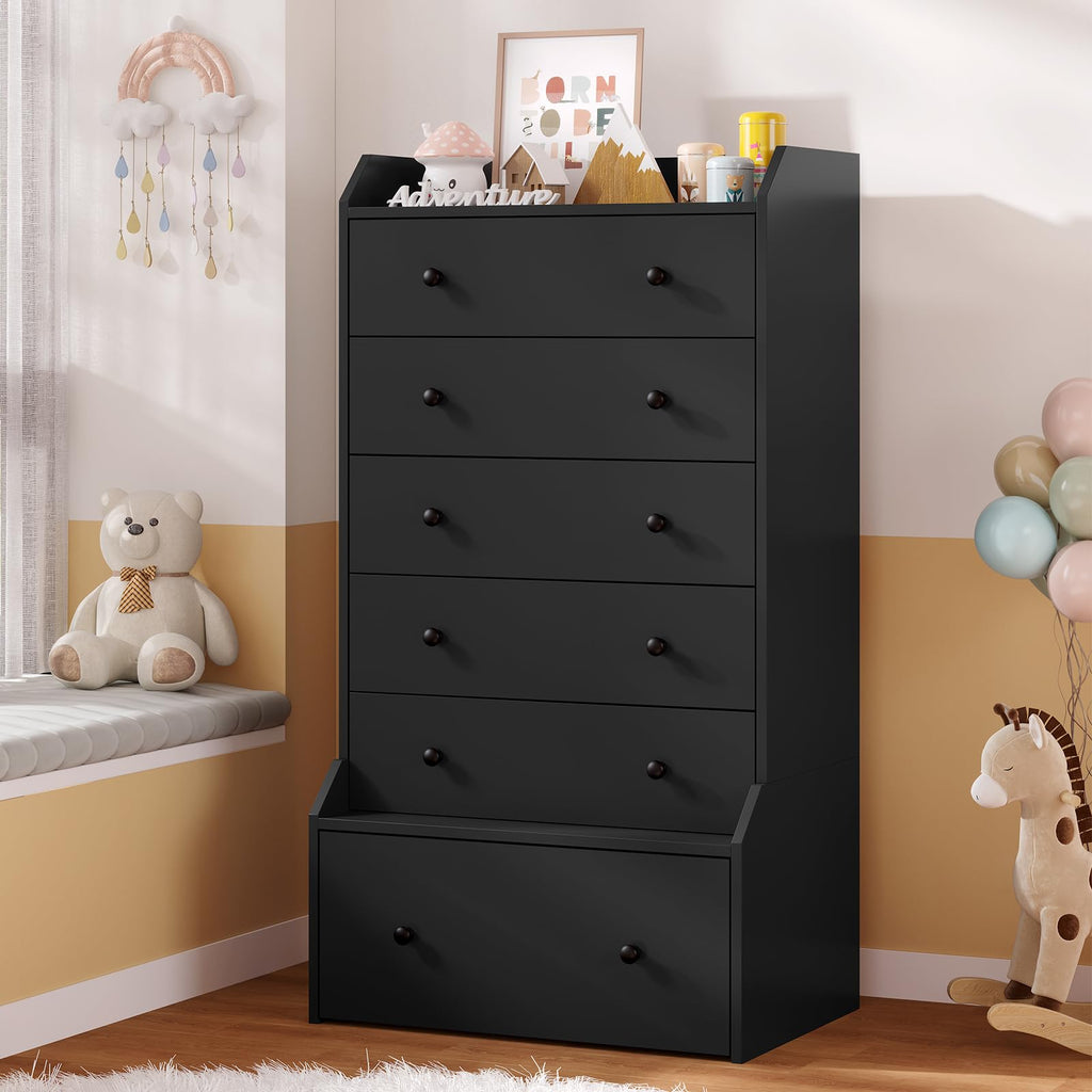 6 Drawer Tall Black Dresser H416