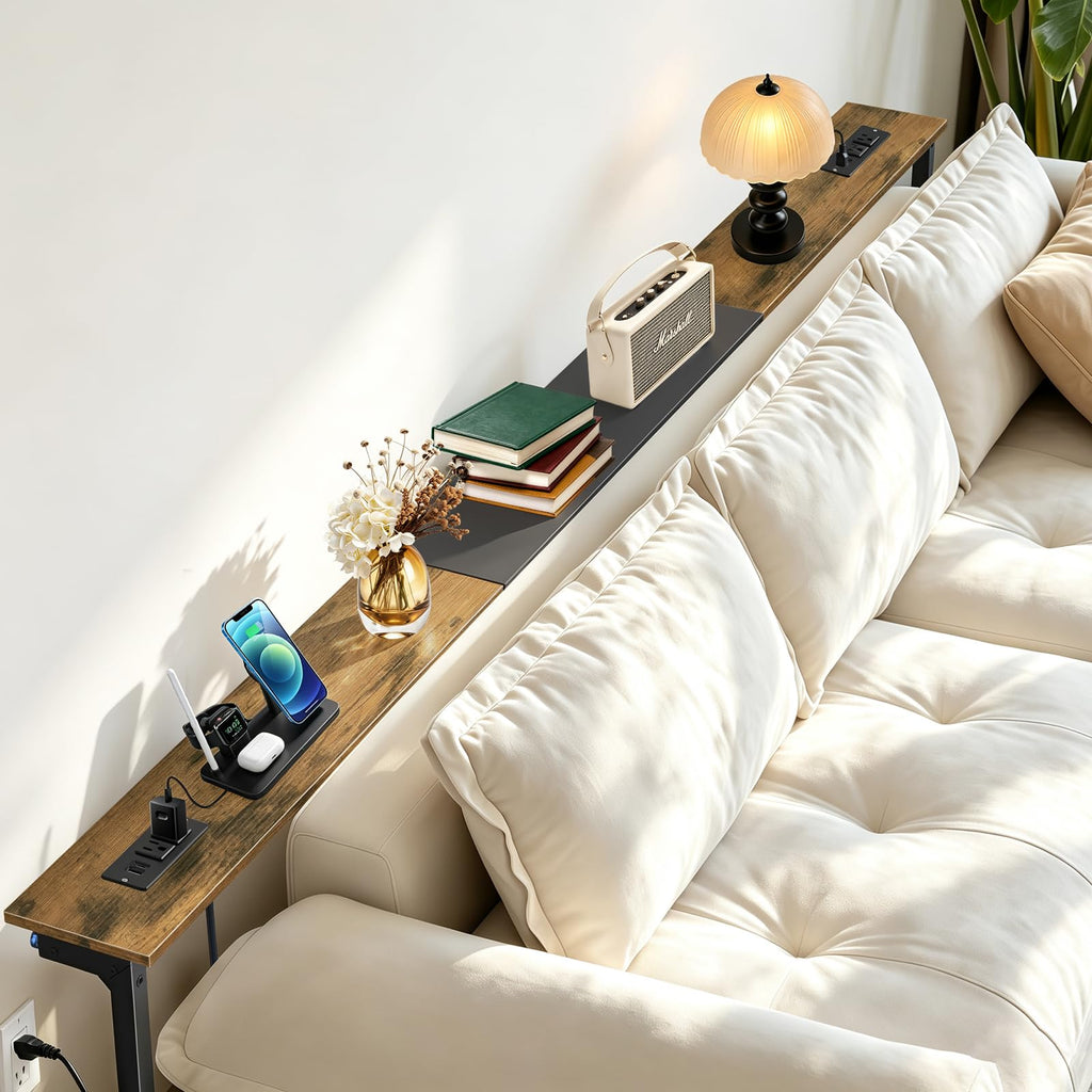 Rustic Brown Narrow Console Table with 2 Power Outlets F30978