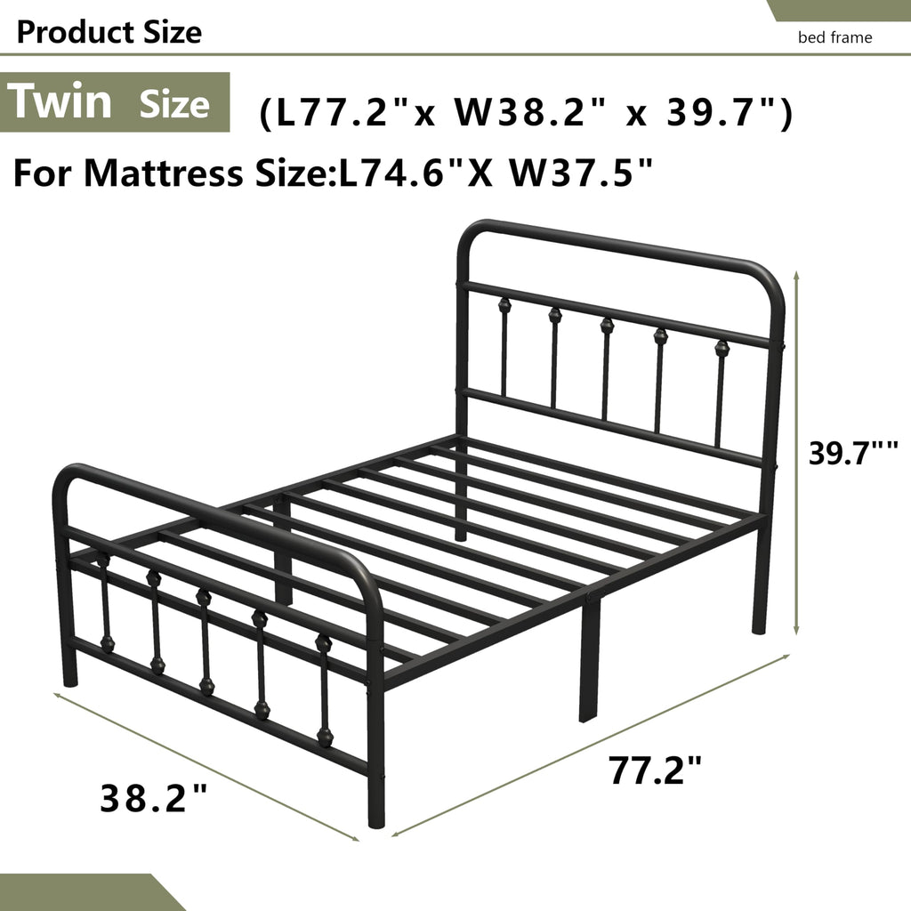 Black Twin Size Metal Bed Frame with Storage Space N1584