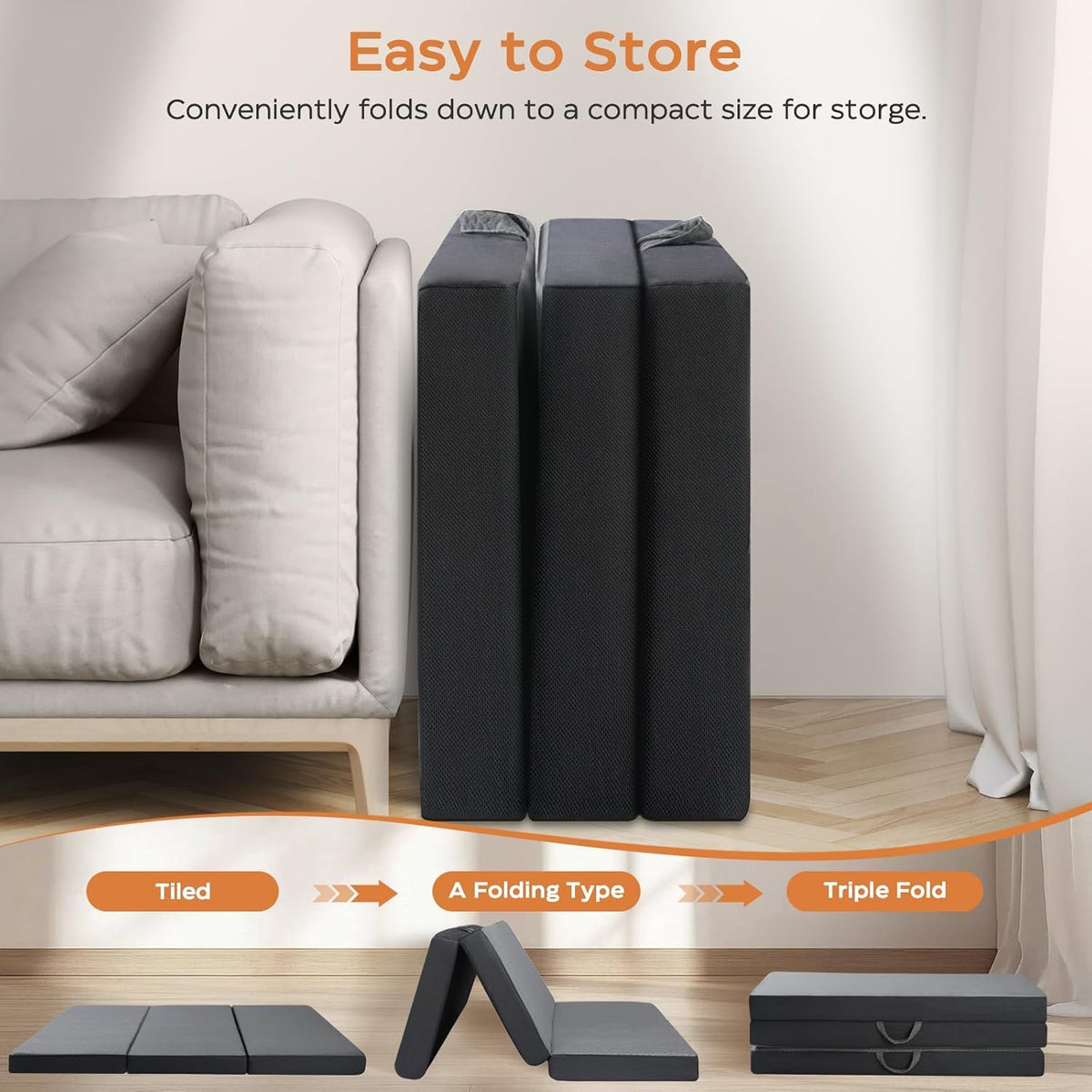 Twin 6-Inch Foam Tri Fold Floor Mattress with 2 Washable Covers P462423