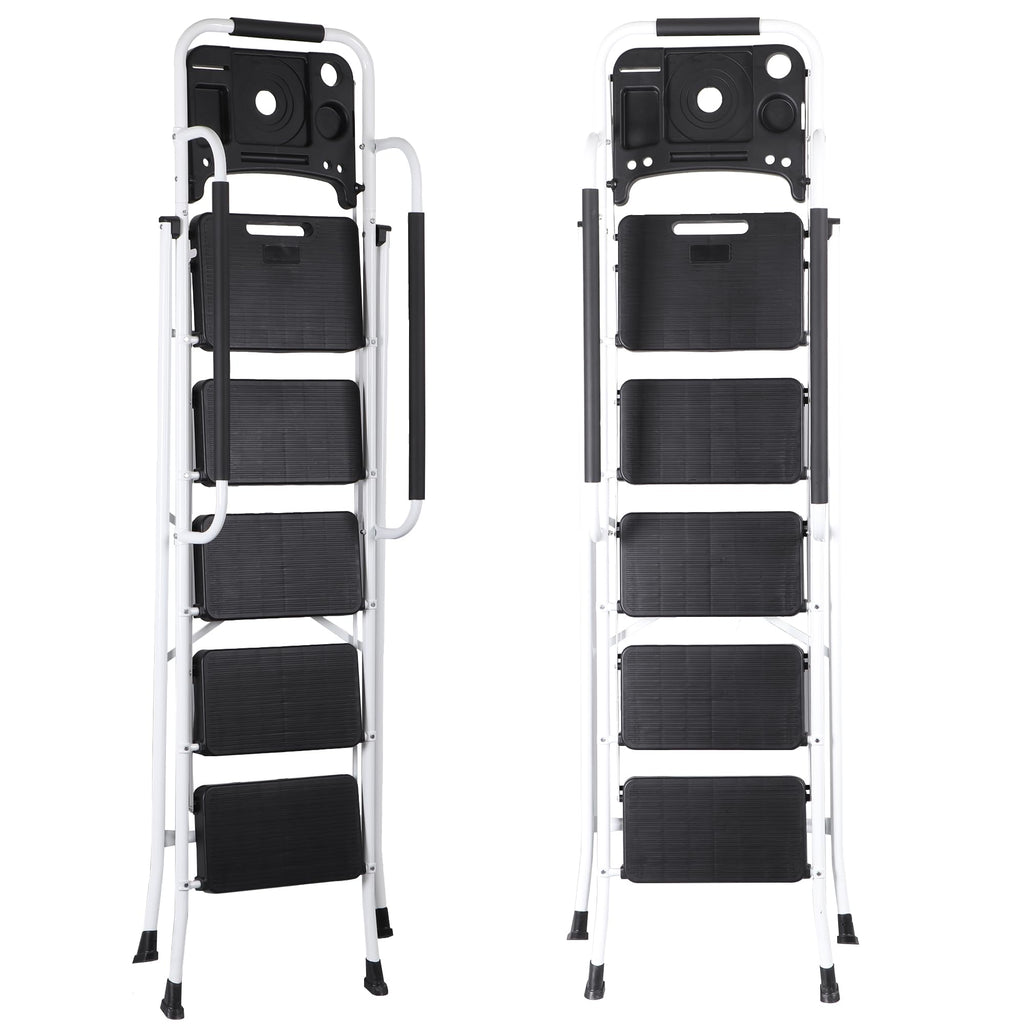 5 Step White Foldable Steel Step Stool with Handrail R9628