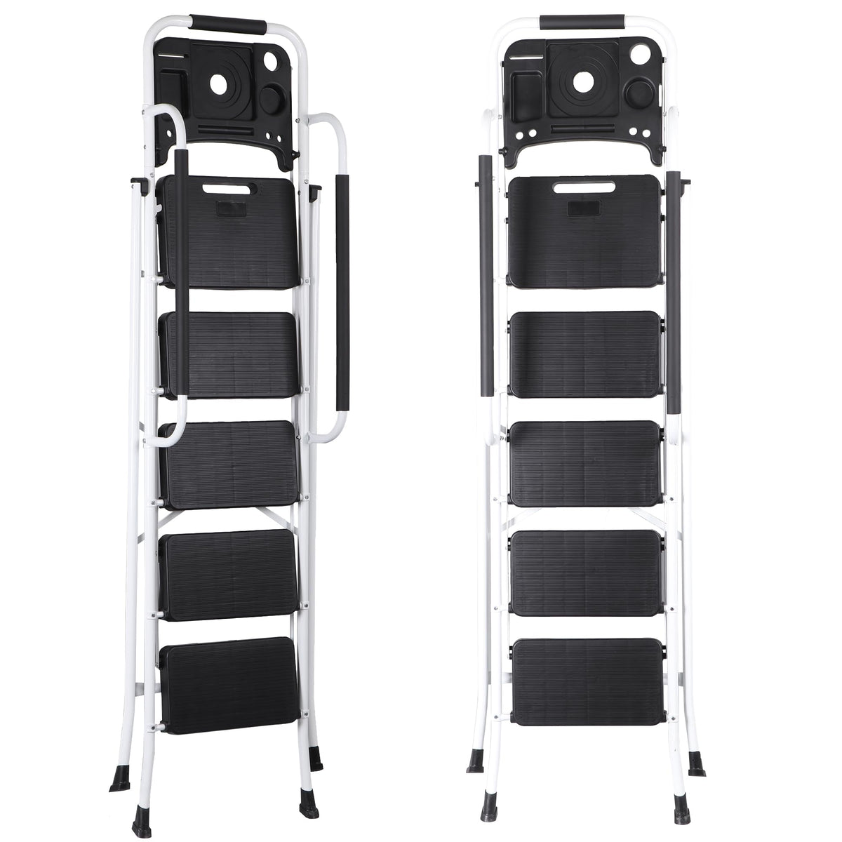 5 Step White Foldable Steel Step Stool with Handrail R9628