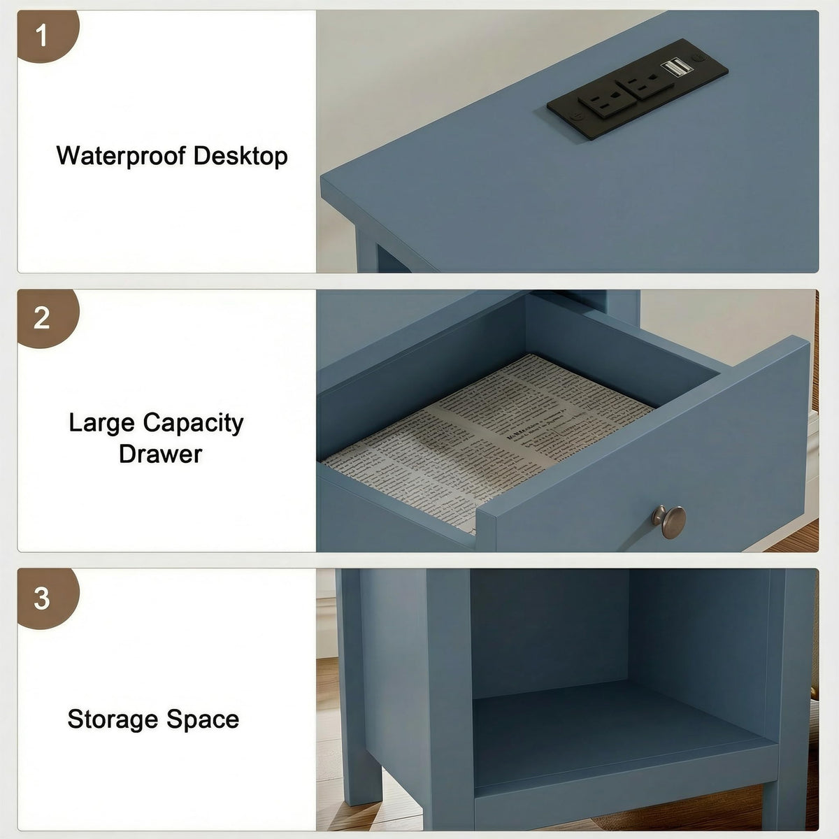 Farmhouse Nightstand with Charging Station Set of 2 Q8534