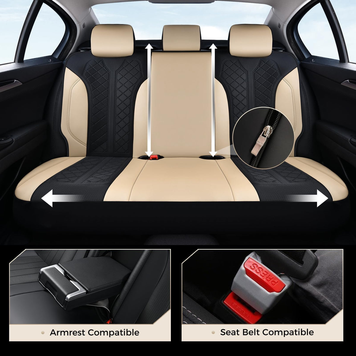 Beige 5-Piece PU Leather Mesh Car Seat Covers H55412