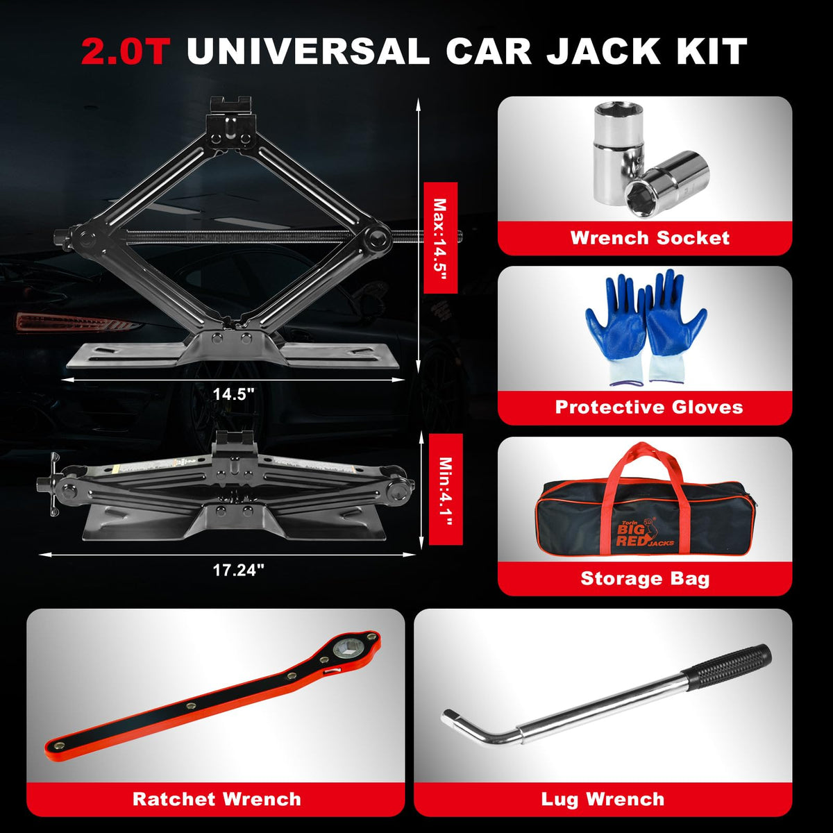 2 Ton Scissor Car Jack with Lug Wrench K18135